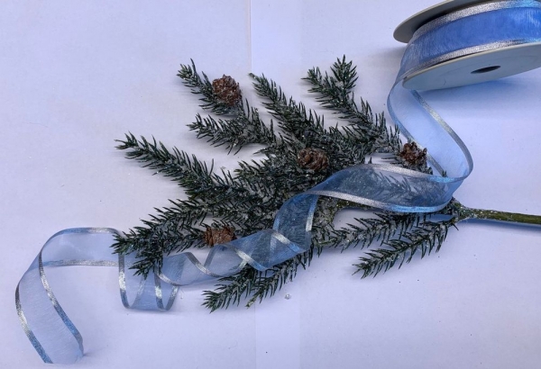 Organzaband blau mit Silberrand